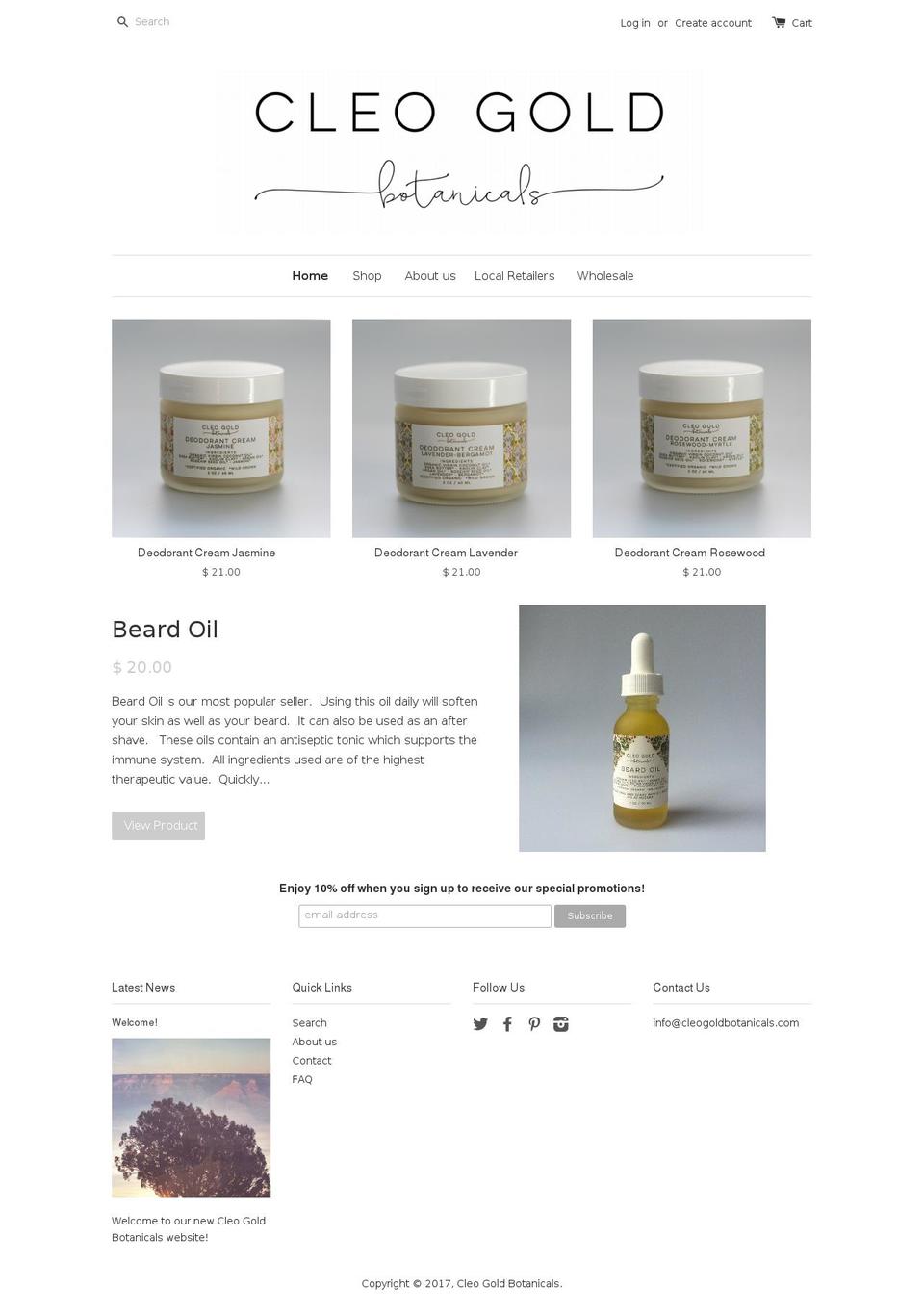 cleogoldbotanicals.com shopify website screenshot