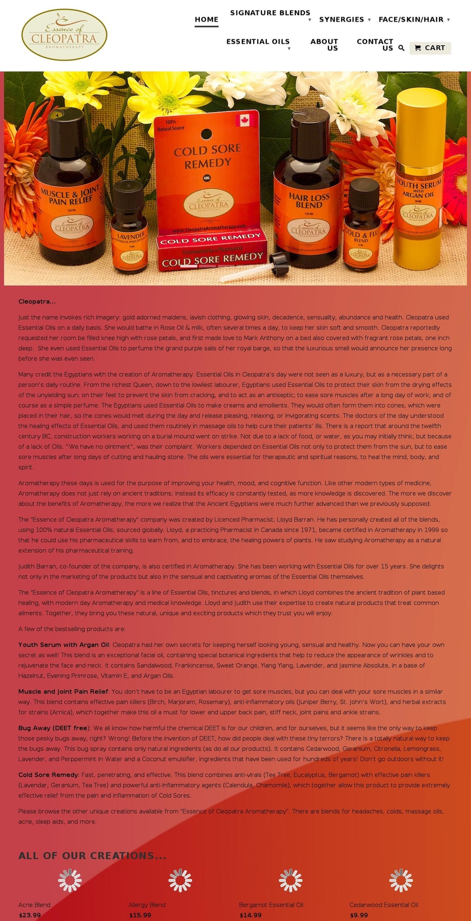 cleopatraaromatherapy.com shopify website screenshot