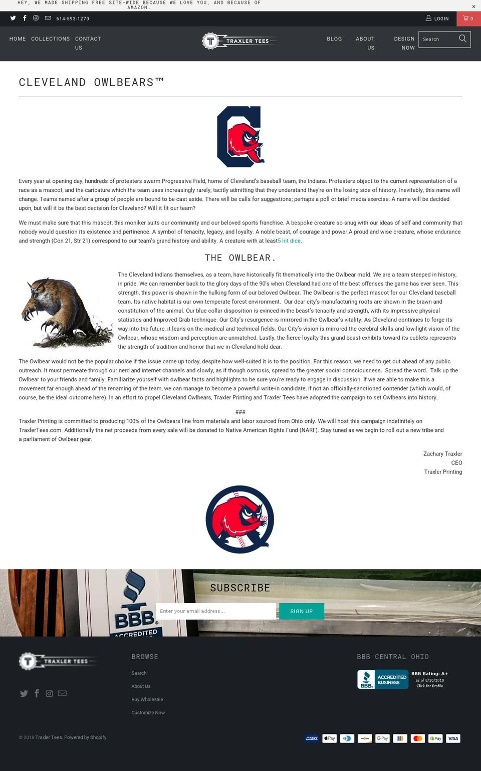 clevelandowlbears.com — Shopify storefront screenshot
