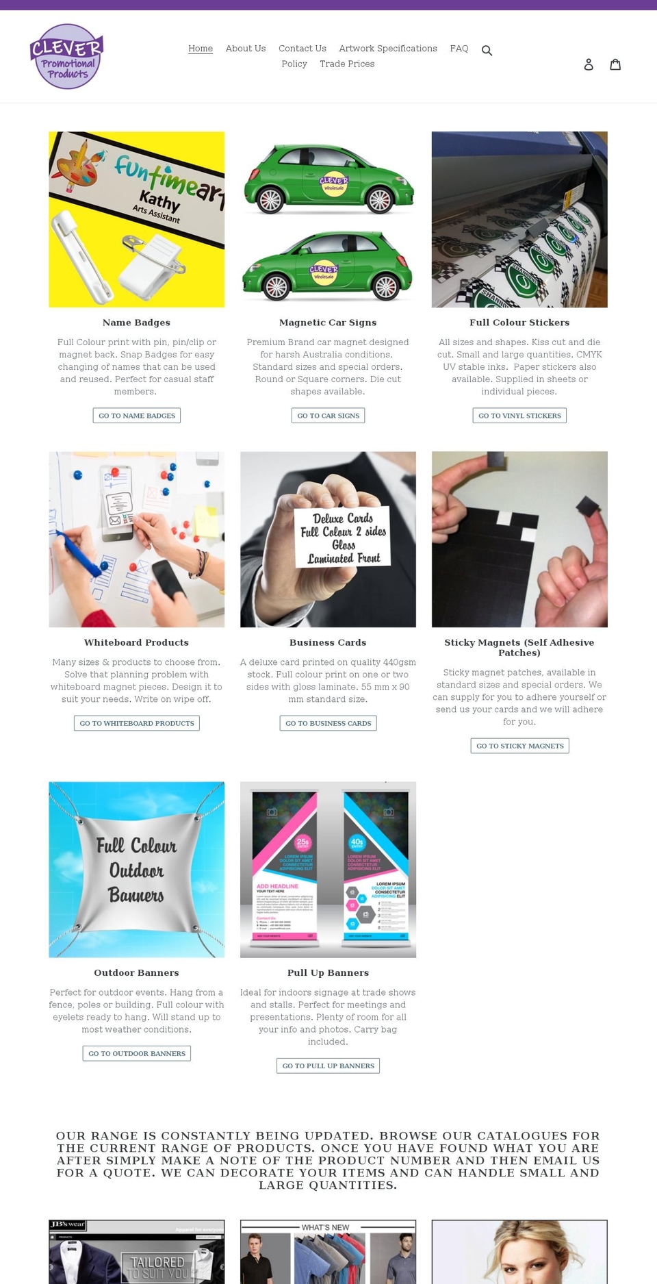 cleverpromotionalproducts.com.au shopify website screenshot