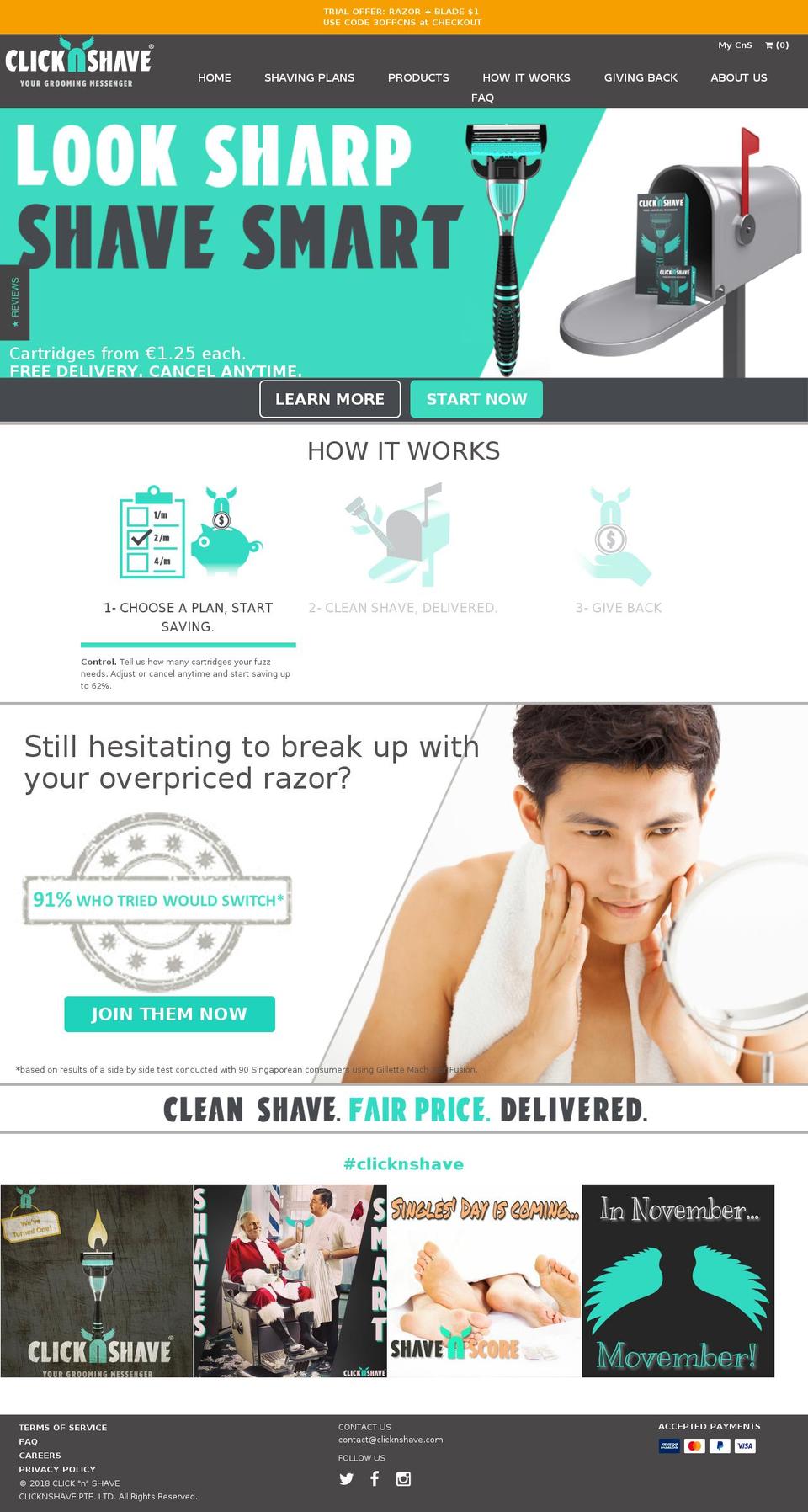 clickandshave.com shopify website screenshot