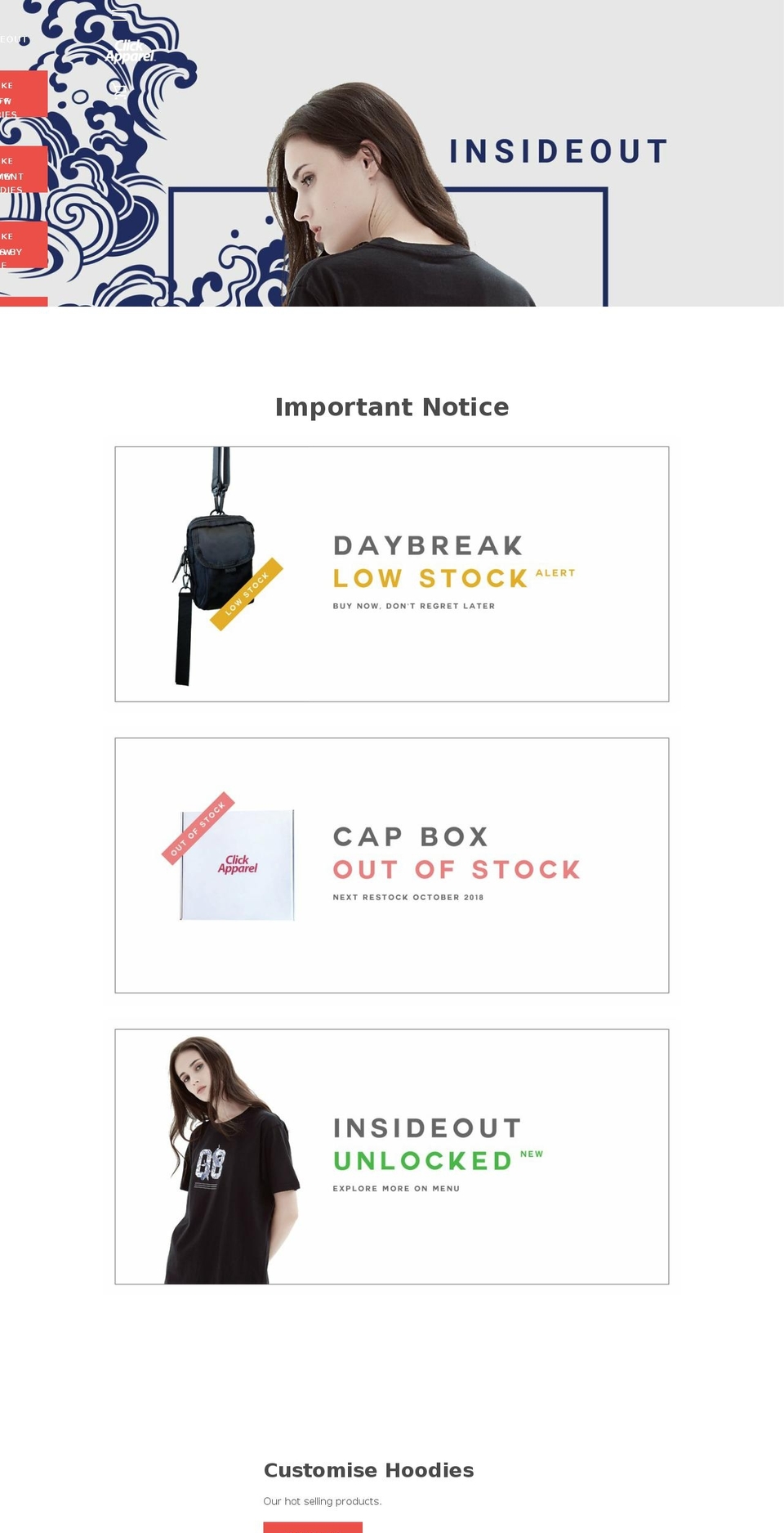 clickapparel.com shopify website screenshot