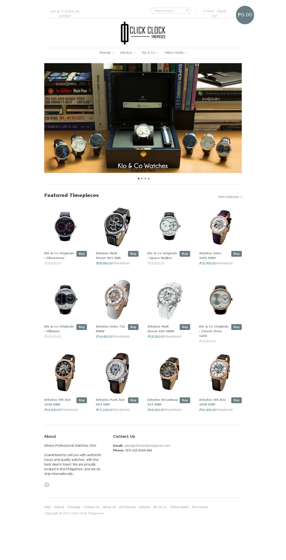 clickclocktimepieces.com shopify website screenshot