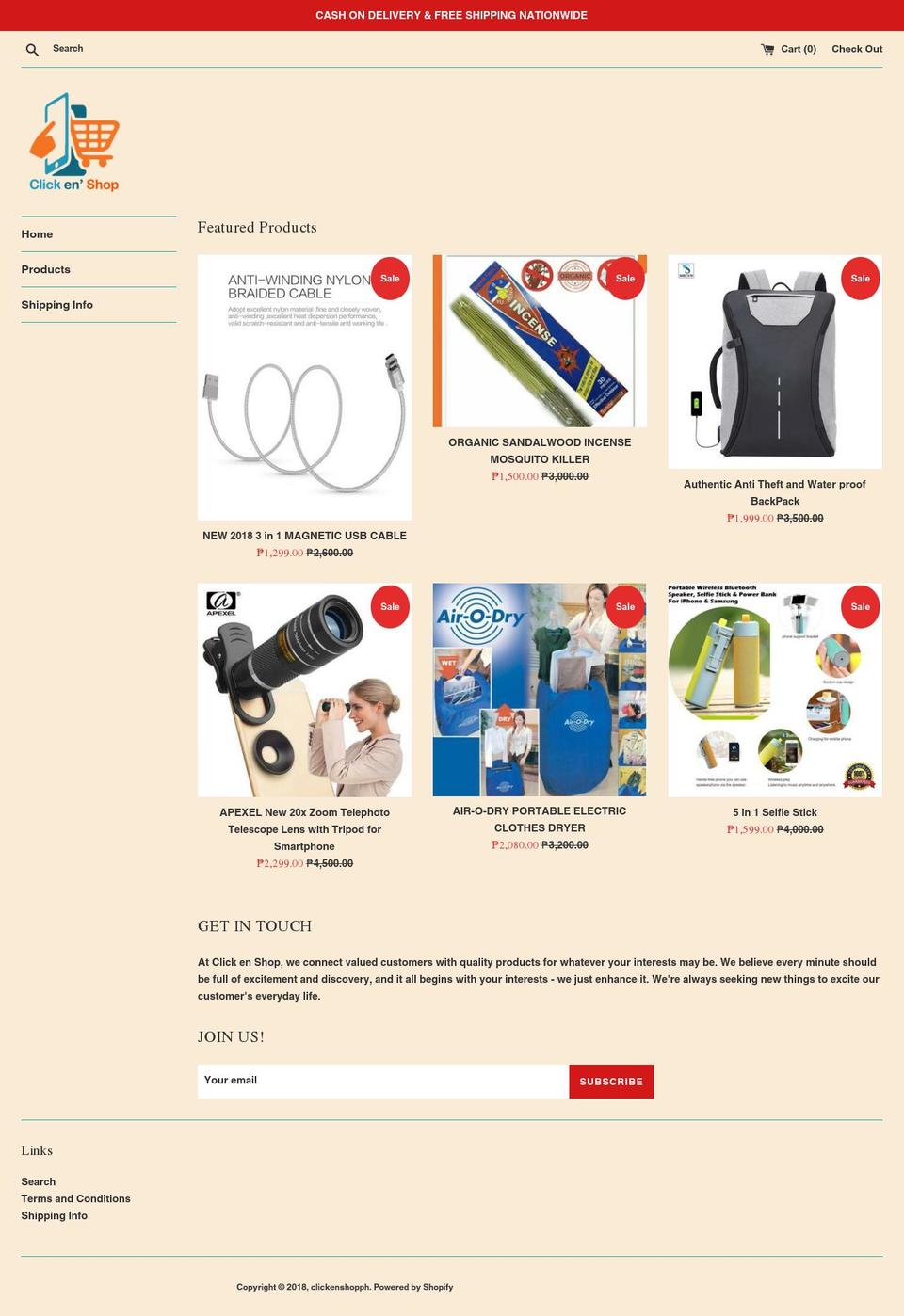 clickenshop.com shopify website screenshot