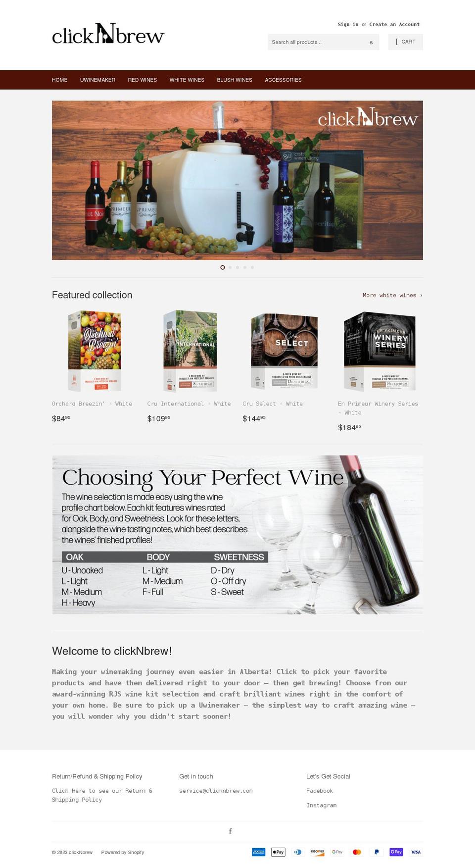 clicknbrew.com shopify website screenshot