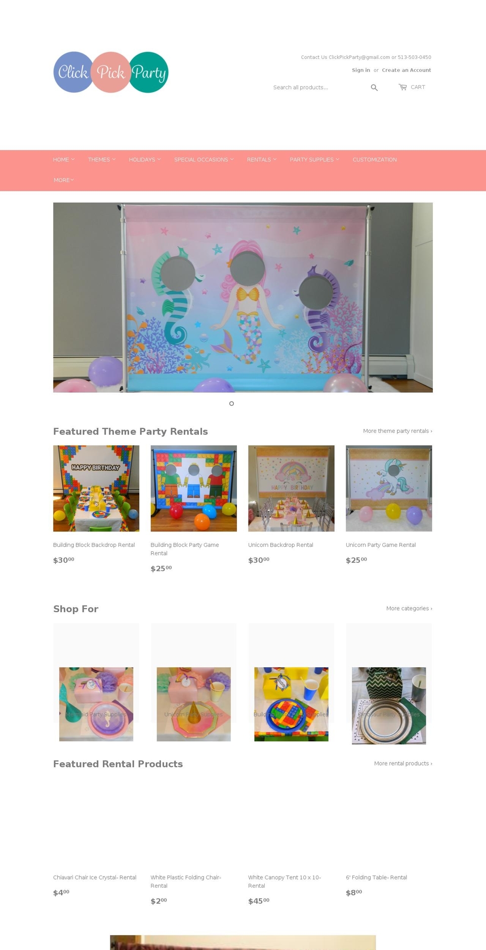 clickpickparty.com — Shopify storefront screenshot
