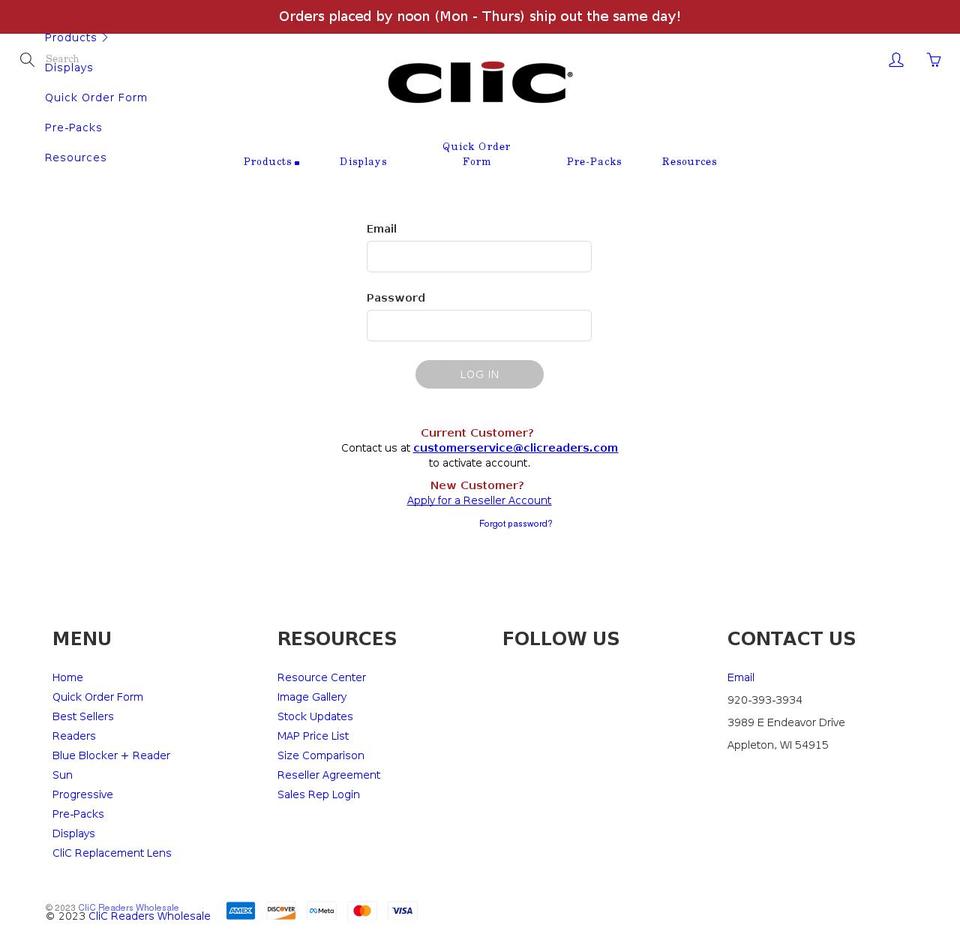 clicreaderswholesale.com shopify website screenshot