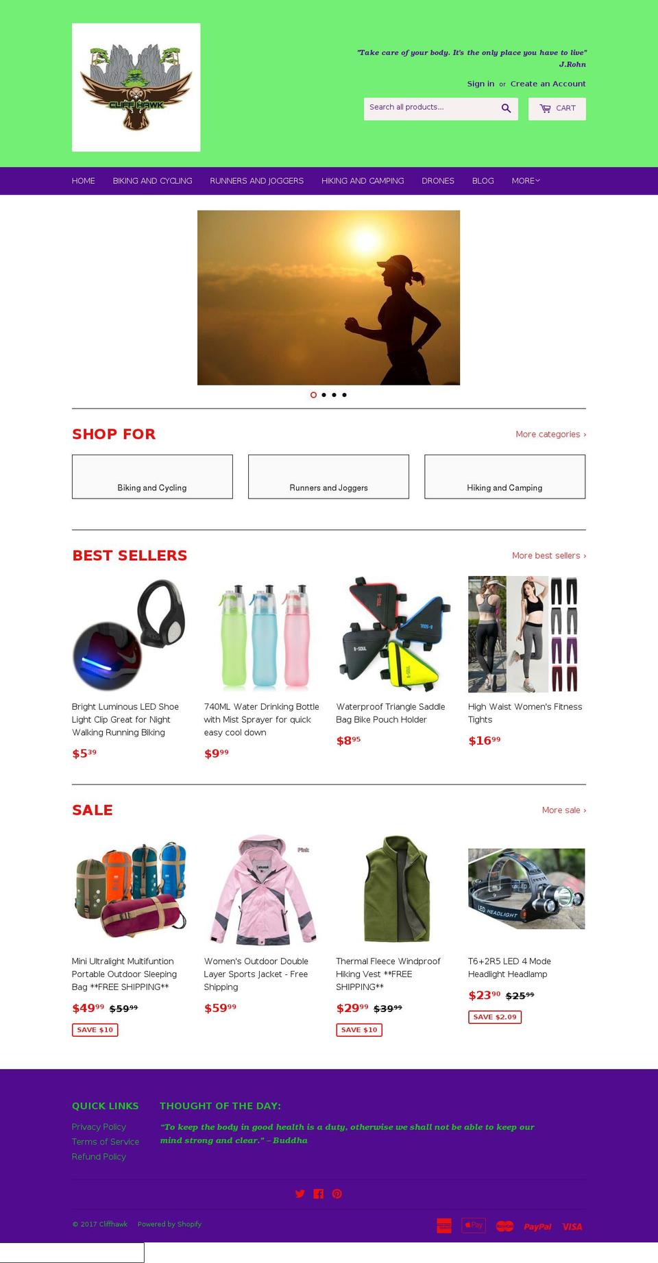 cliffhawk.com shopify website screenshot