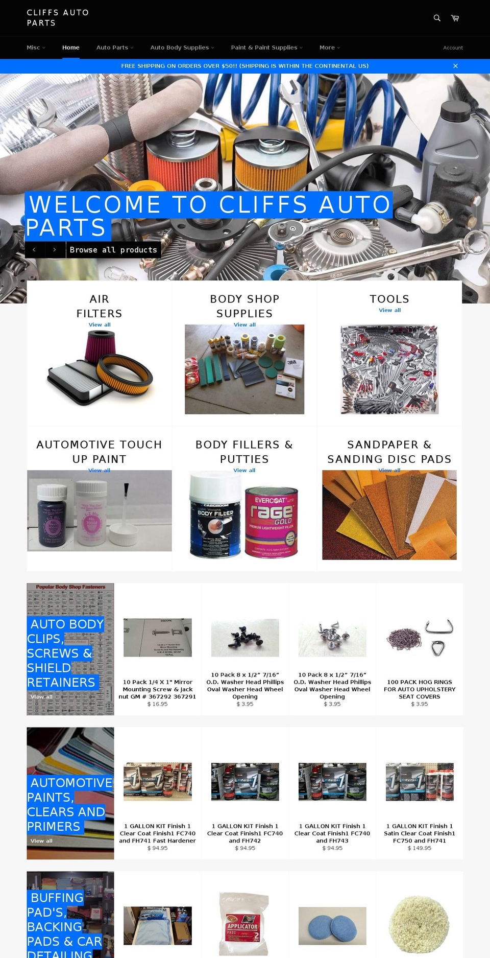 cliffsautoparts.com — Shopify storefront screenshot