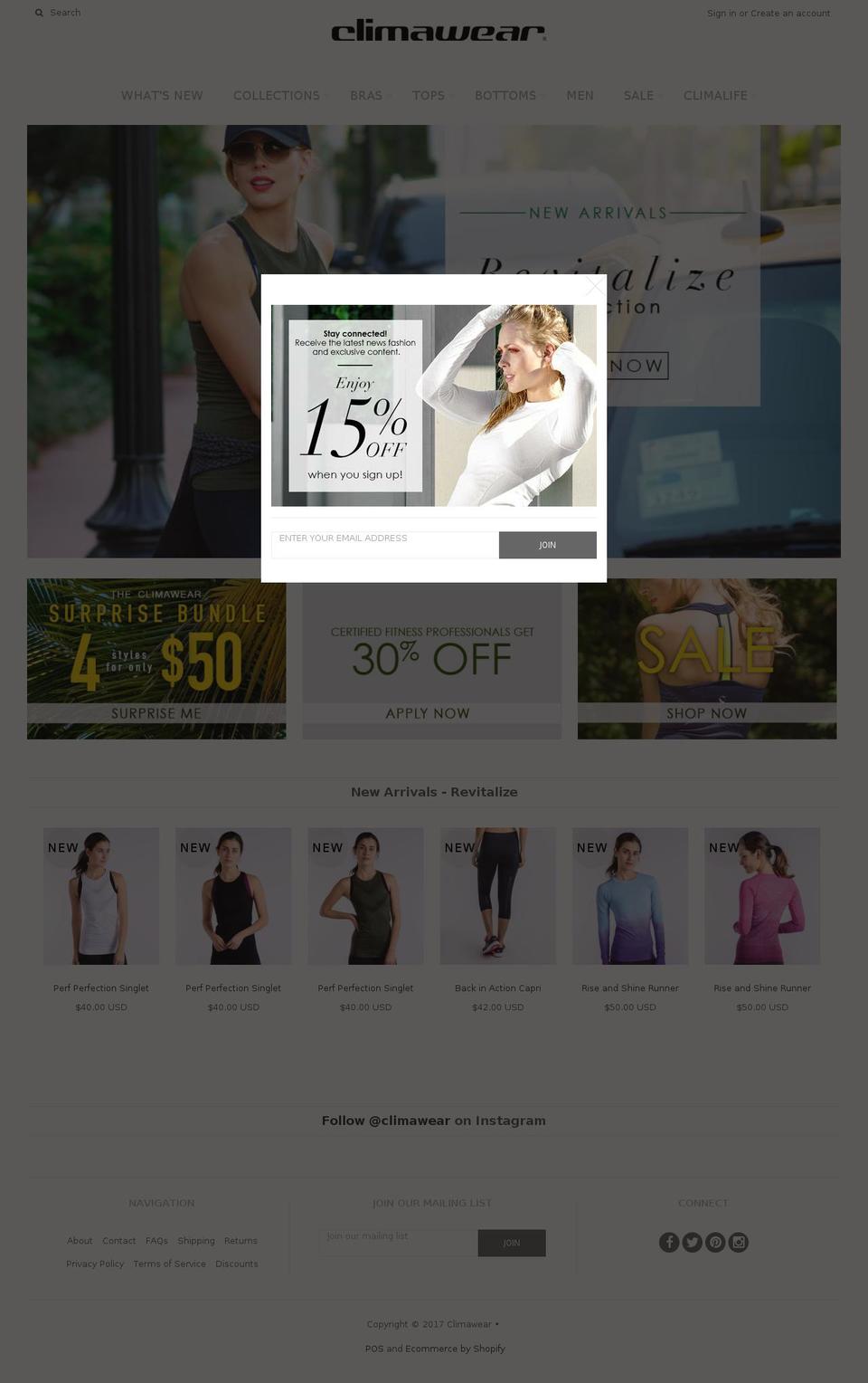 climawear.com shopify website screenshot