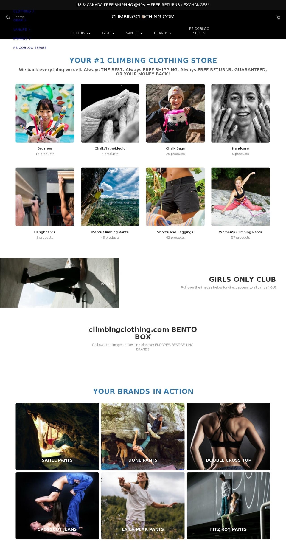 climbingclothing.com shopify website screenshot