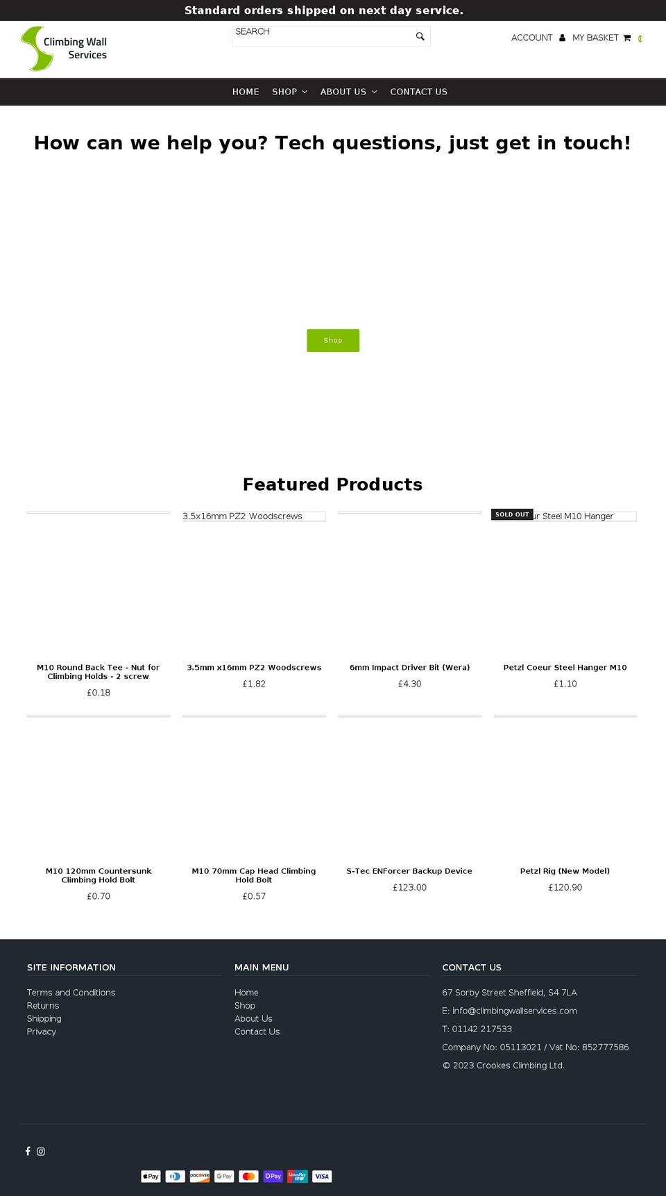 climbingwallservices.com shopify website screenshot