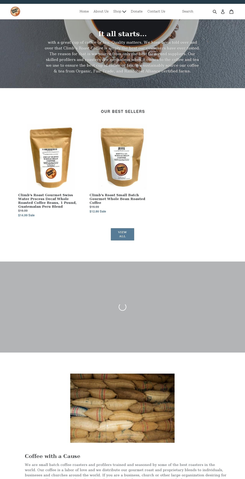 climbsroast.org shopify website screenshot