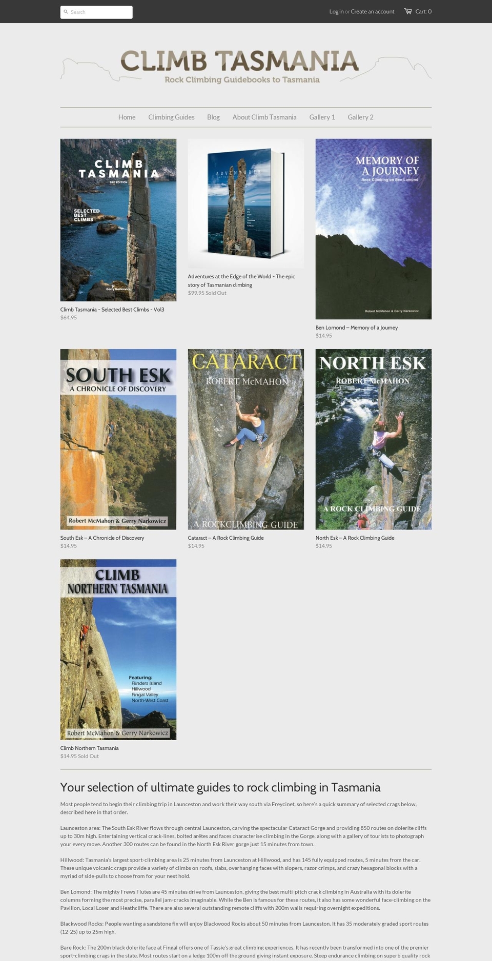 climbtasmania.com.au shopify website screenshot
