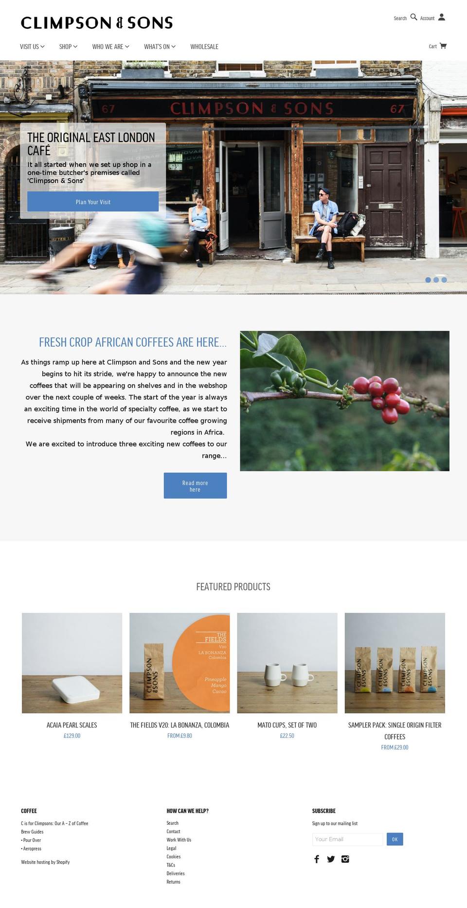 climpsonscoffee.com shopify website screenshot