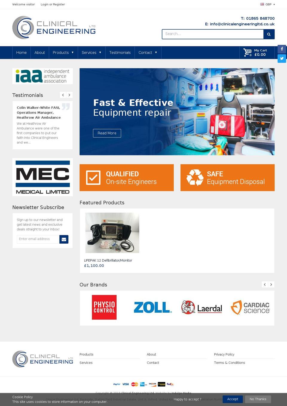 clinicalengineeringltd.com — Shopify storefront screenshot