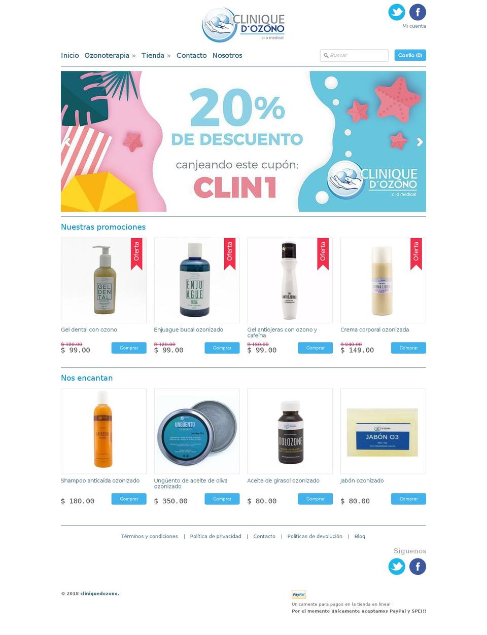 cliniquedozono.com.mx shopify website screenshot