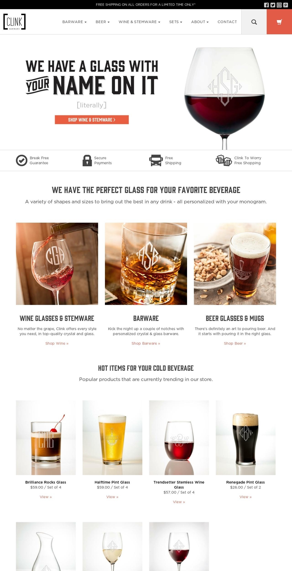 Bootstrap Shopify theme site example clinkbarware.us