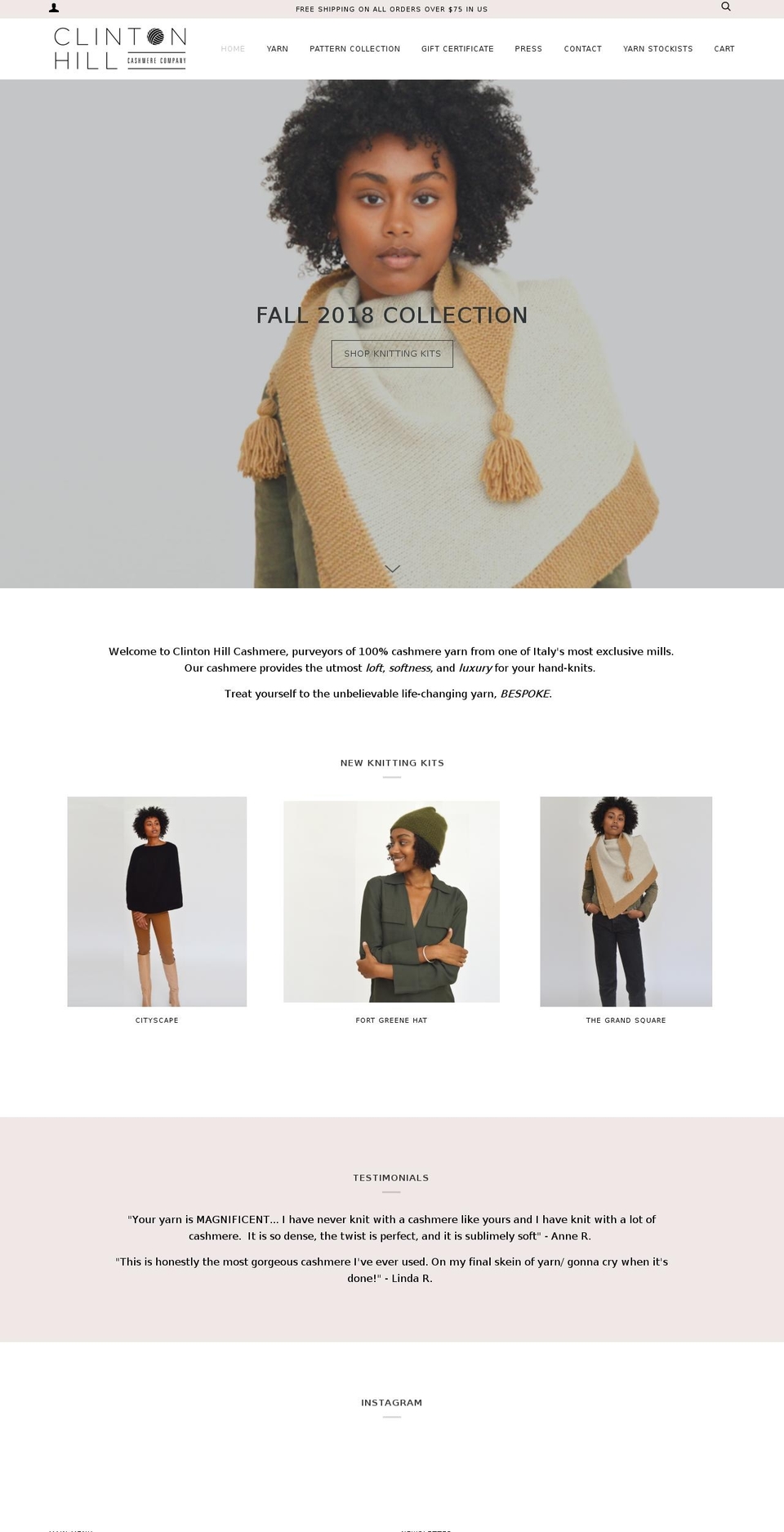 clintonhillcashmere.com shopify website screenshot