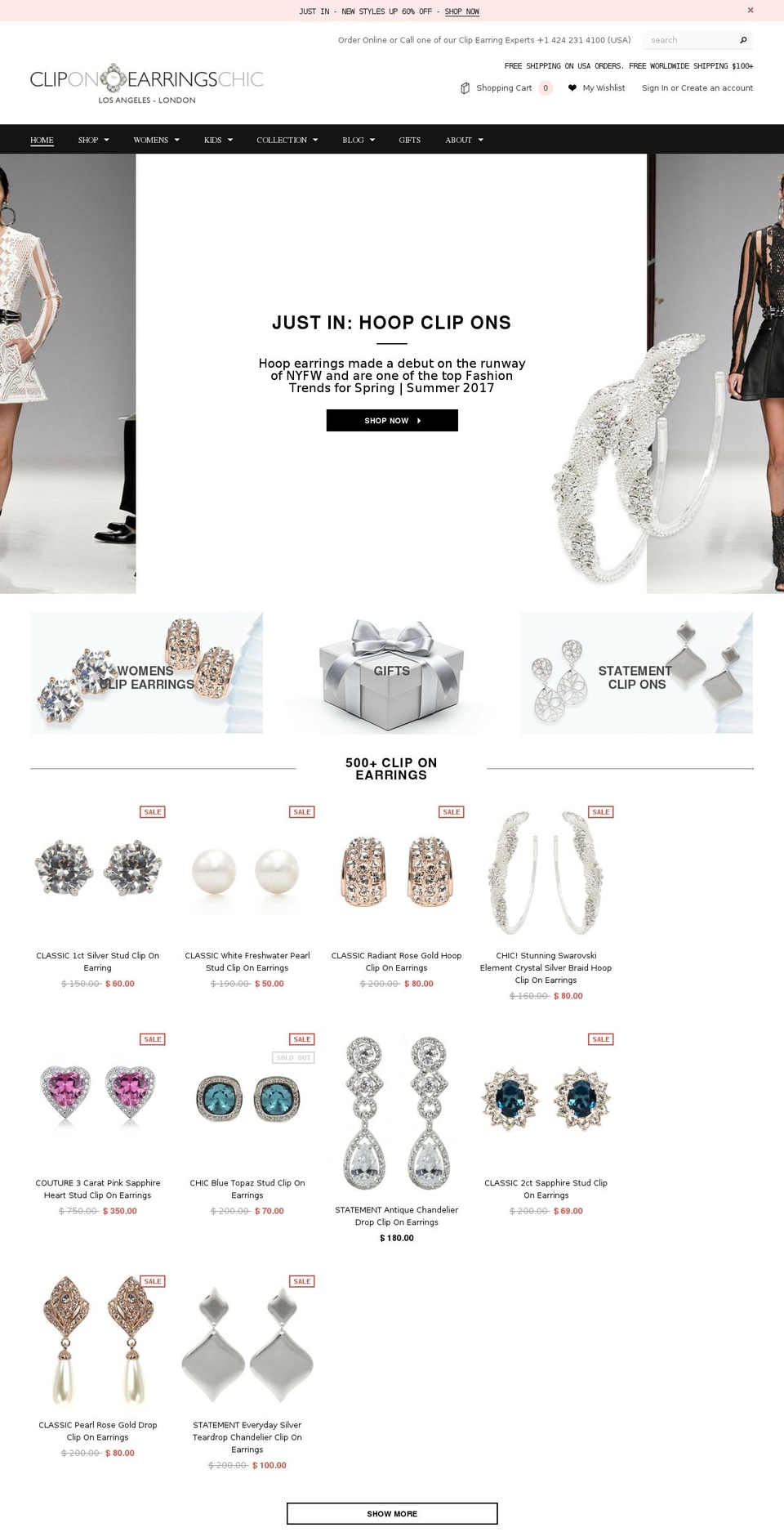 cliponearringschic.com shopify website screenshot