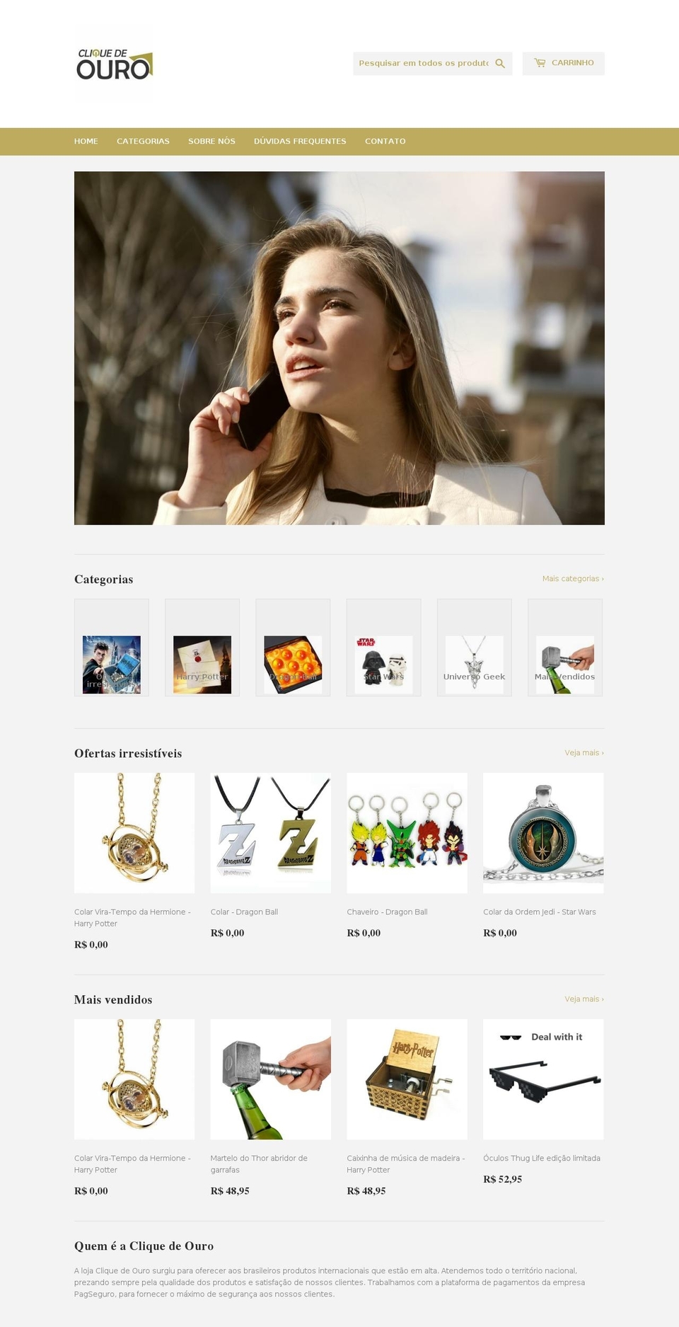 cliquedeouro.com — Shopify storefront screenshot