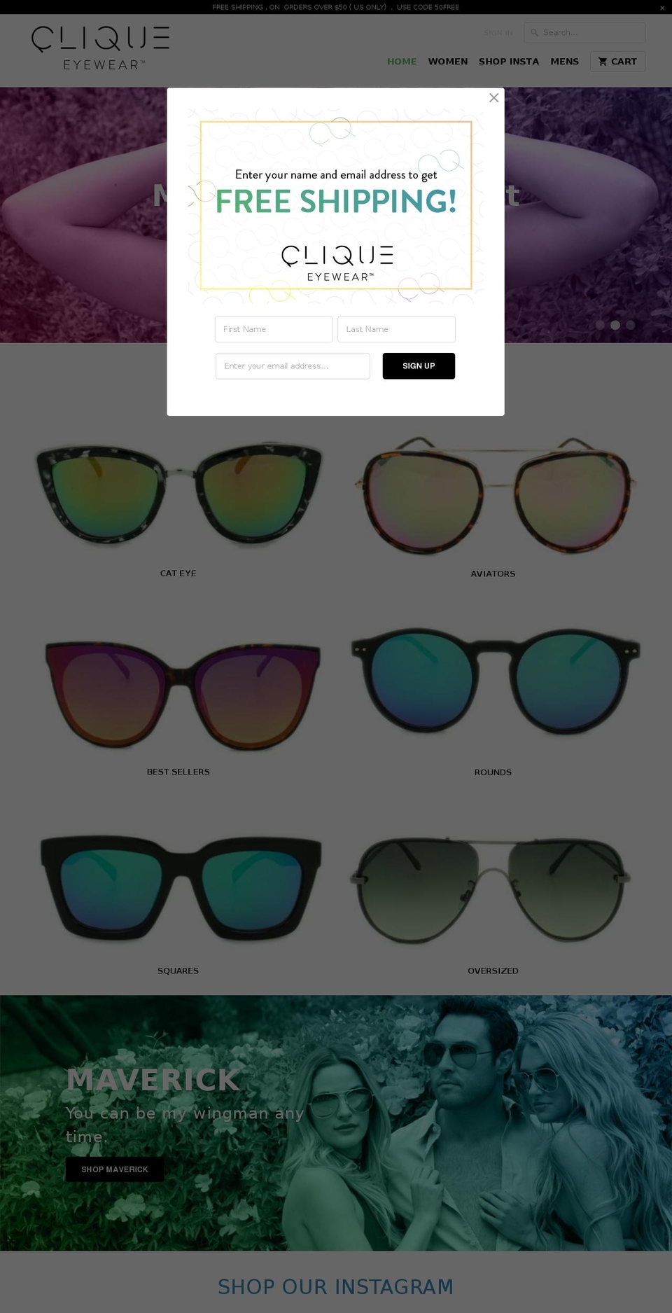cliqueeyewear.com — Shopify storefront screenshot