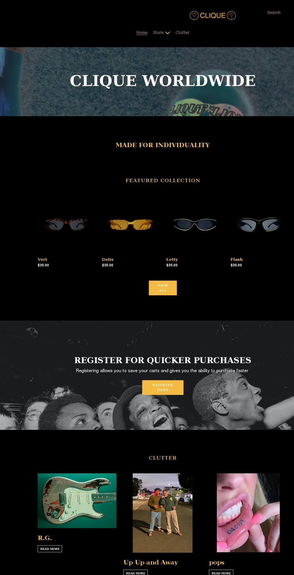 cliqueworldwide.com shopify website screenshot