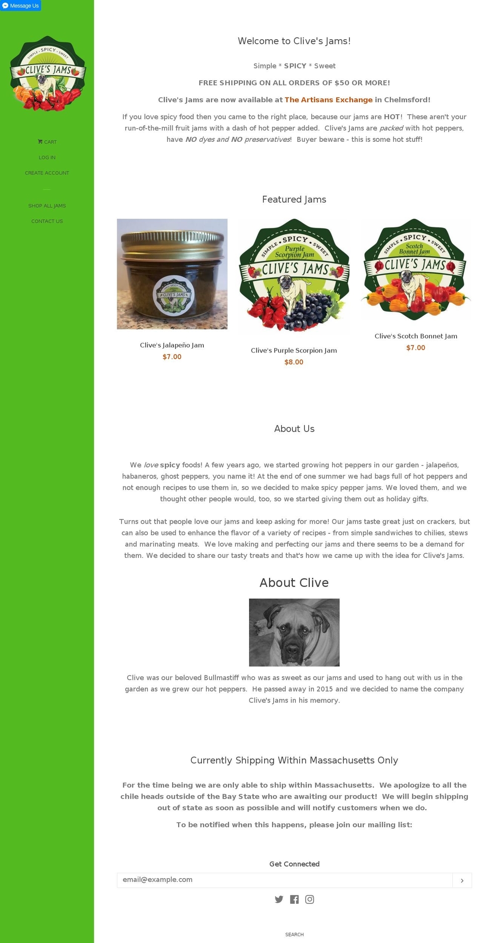 clivesjams.com — Shopify storefront screenshot