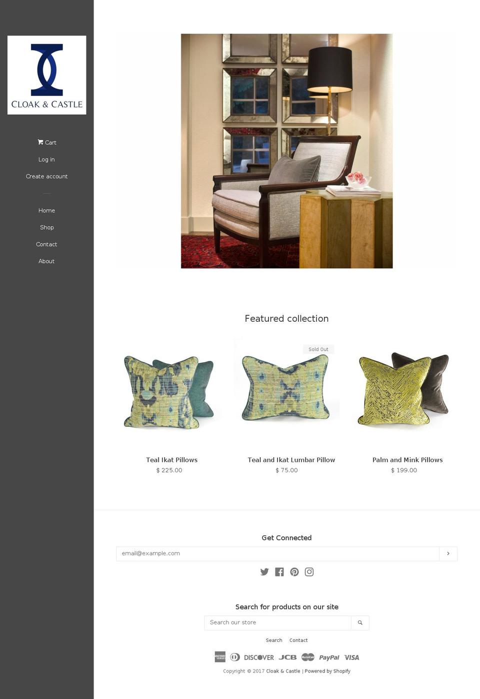 cloakandcastle.com shopify website screenshot