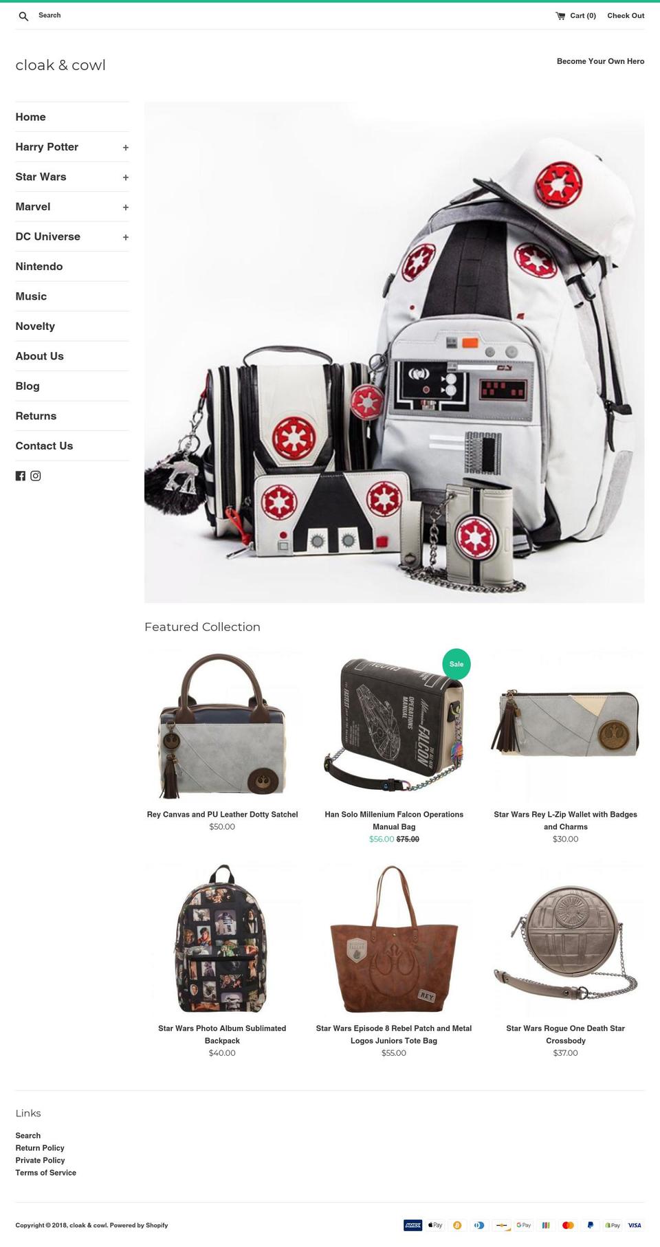cloakandcowl.com shopify website screenshot