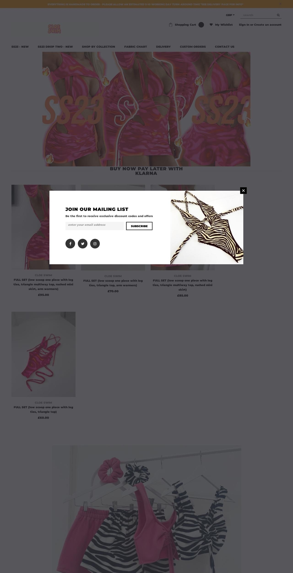 cloeswim.co.uk shopify website screenshot