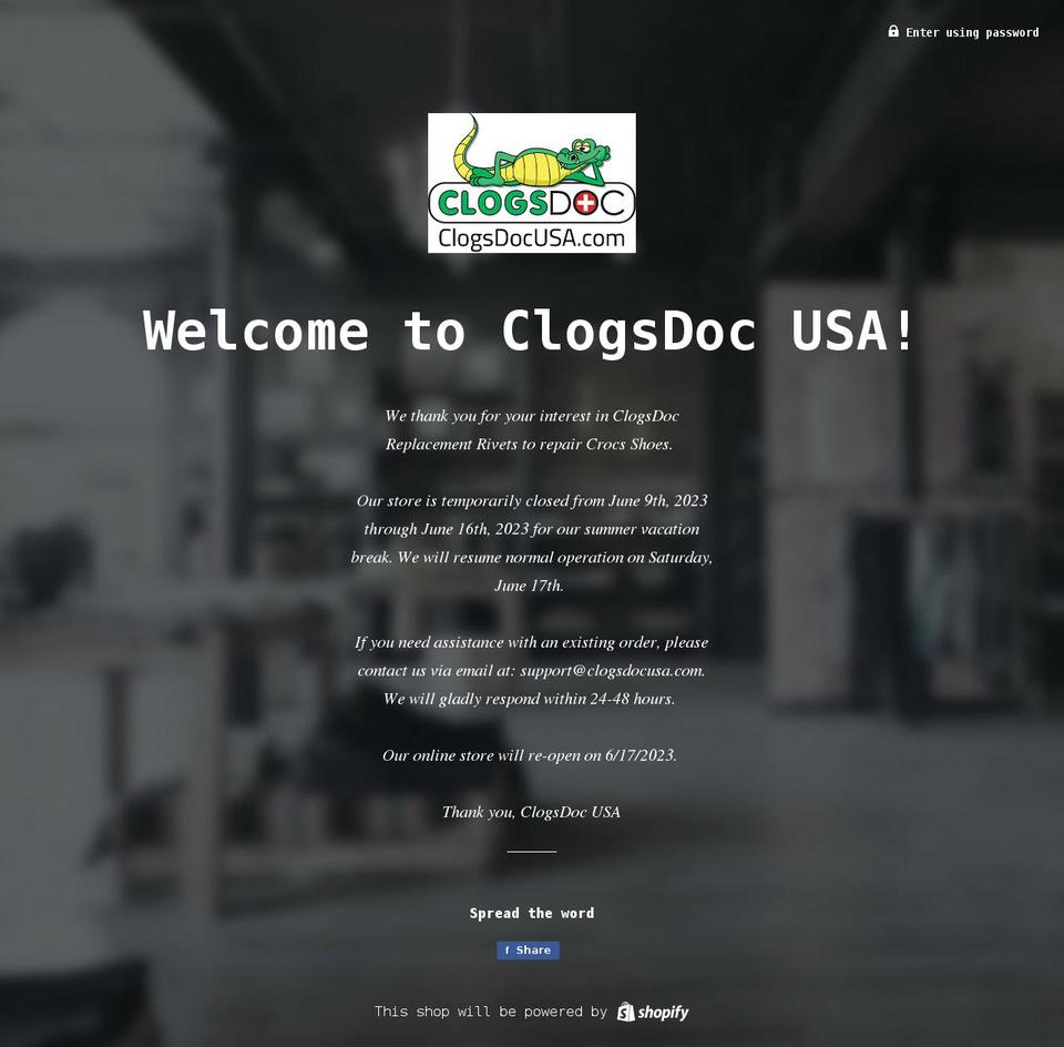 clogsdocusa.com shopify website screenshot