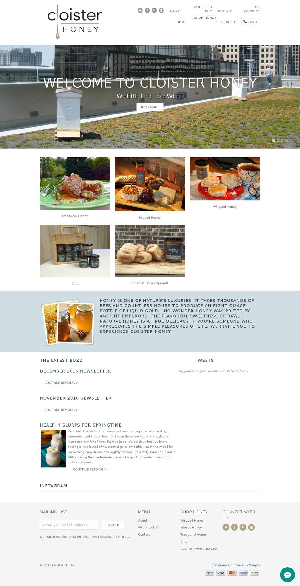 cloisterhoney.com shopify website screenshot