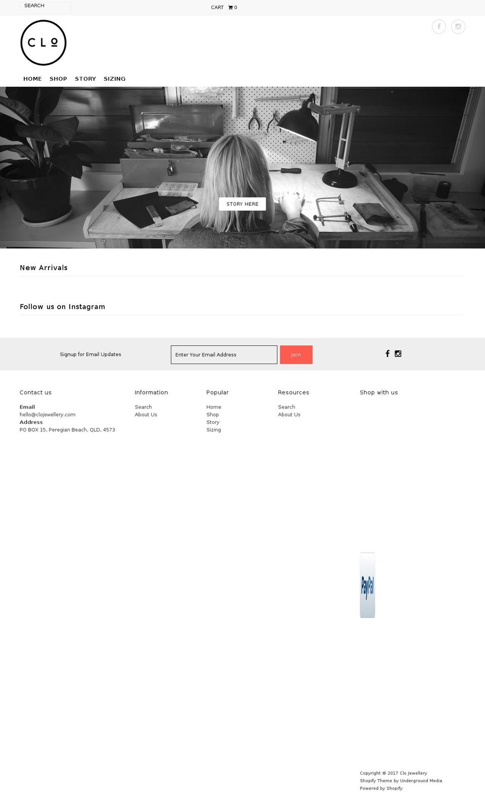 clojewellery.com shopify website screenshot