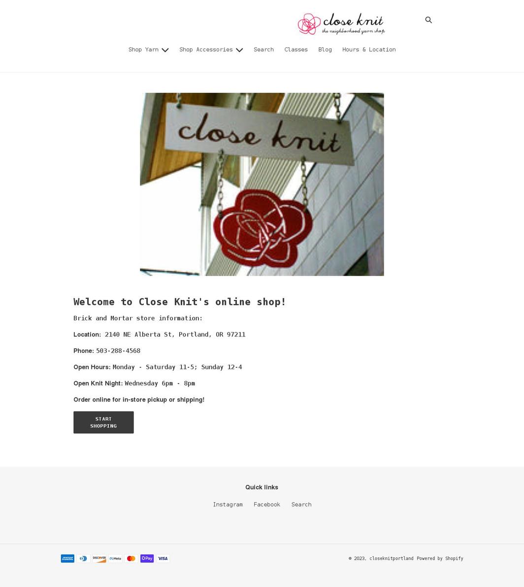 closeknitportland.com shopify website screenshot