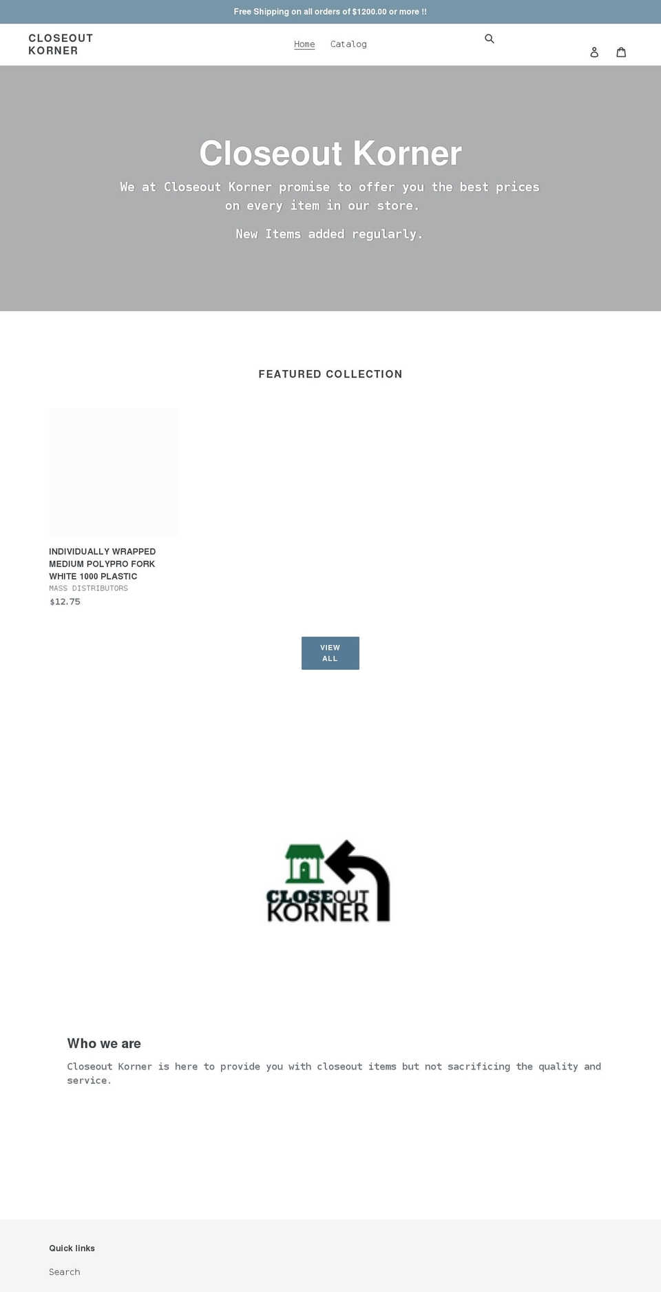 closeoutkorner.com shopify website screenshot