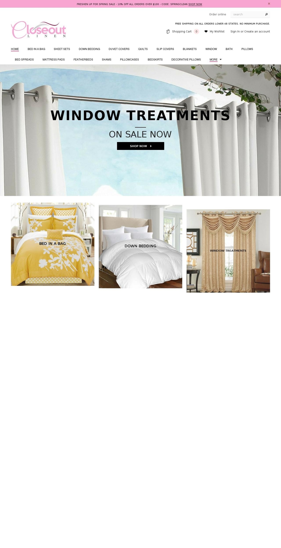 closeoutlinen.com shopify website screenshot