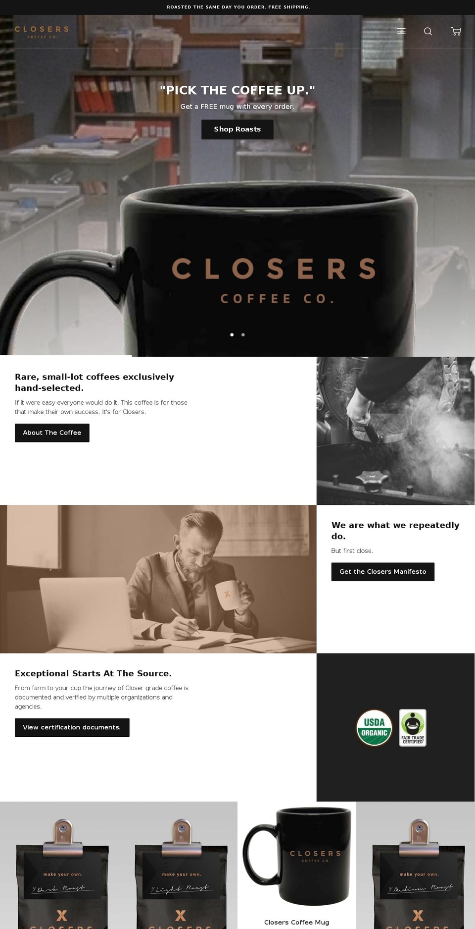 closerscoffeeco.com — Shopify storefront screenshot