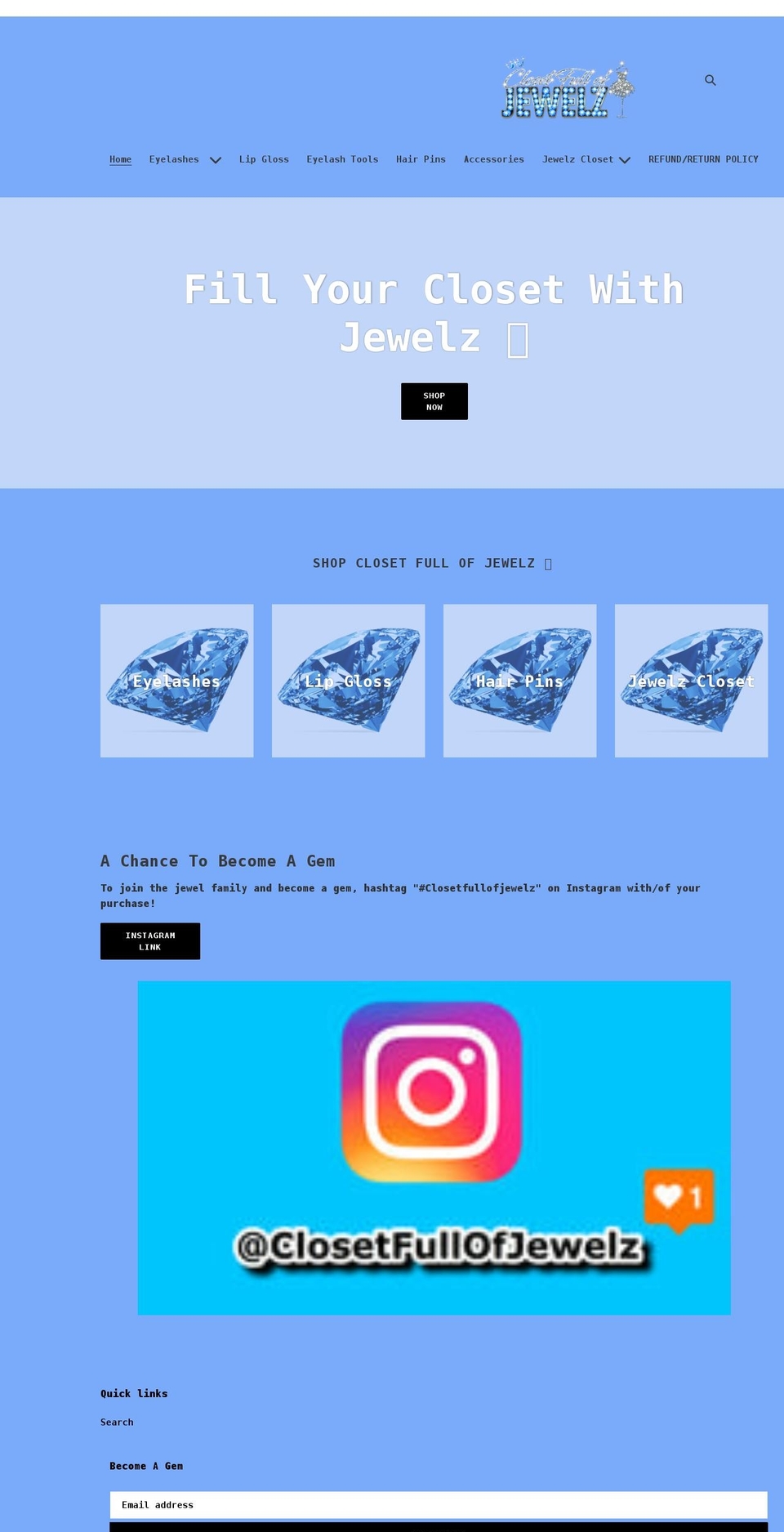 closetfullofjewelz.com shopify website screenshot