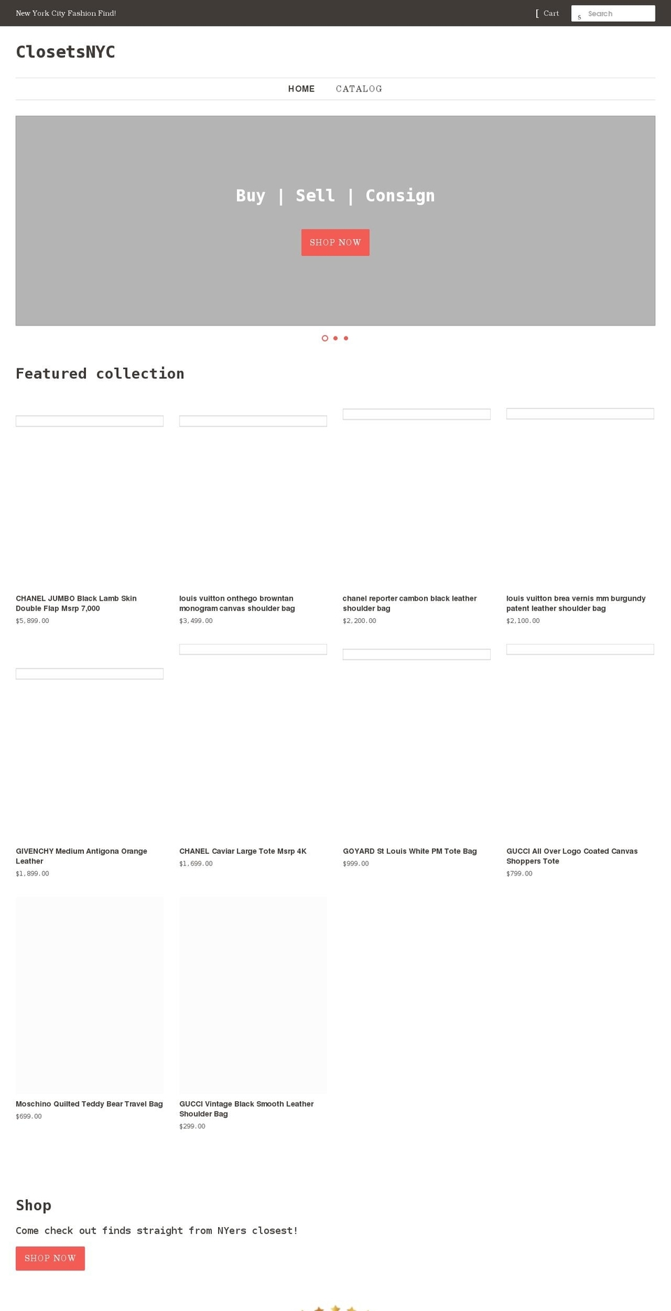closetsnyc.com shopify website screenshot