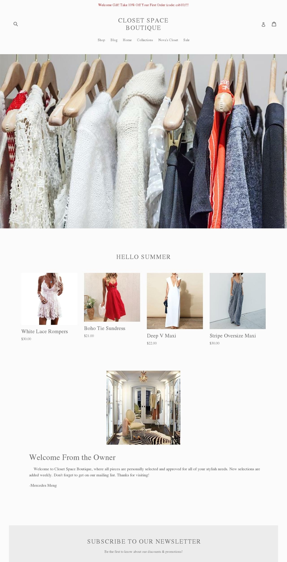 closetspaceboutique.com — Shopify storefront screenshot