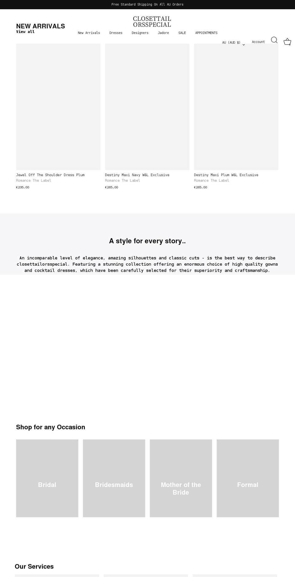 closettailorsspecial.com shopify website screenshot