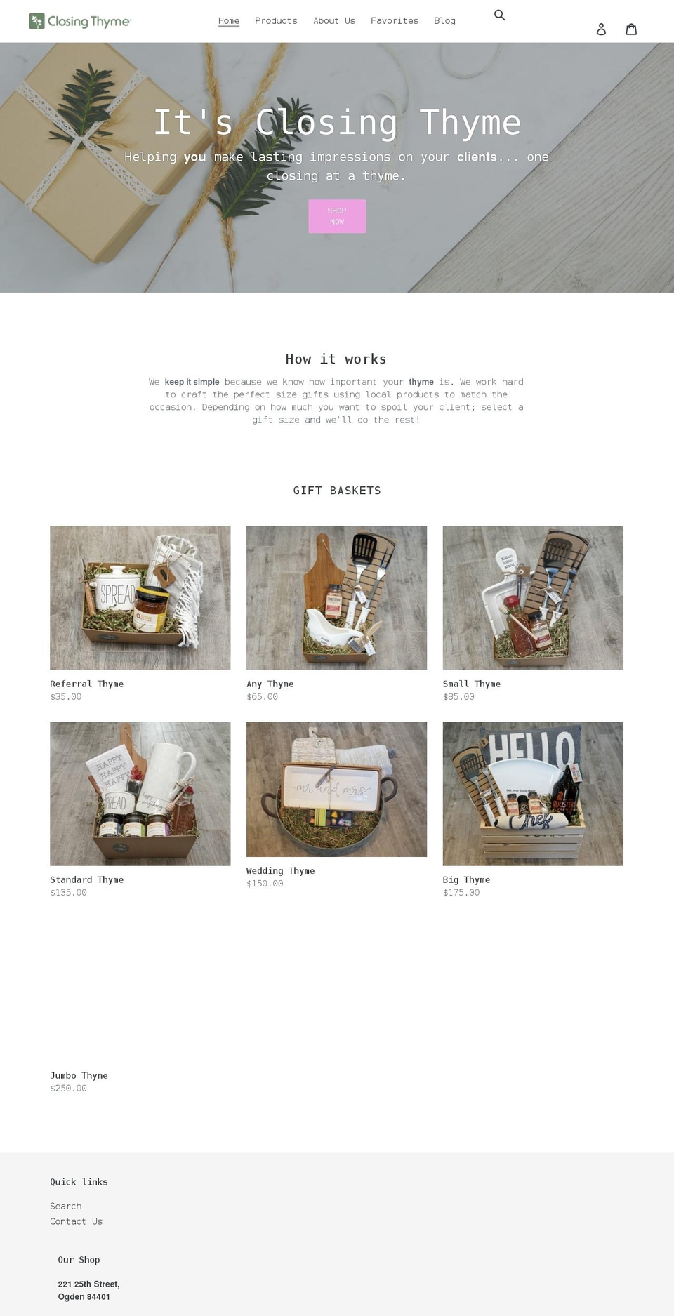 closingthyme.com shopify website screenshot