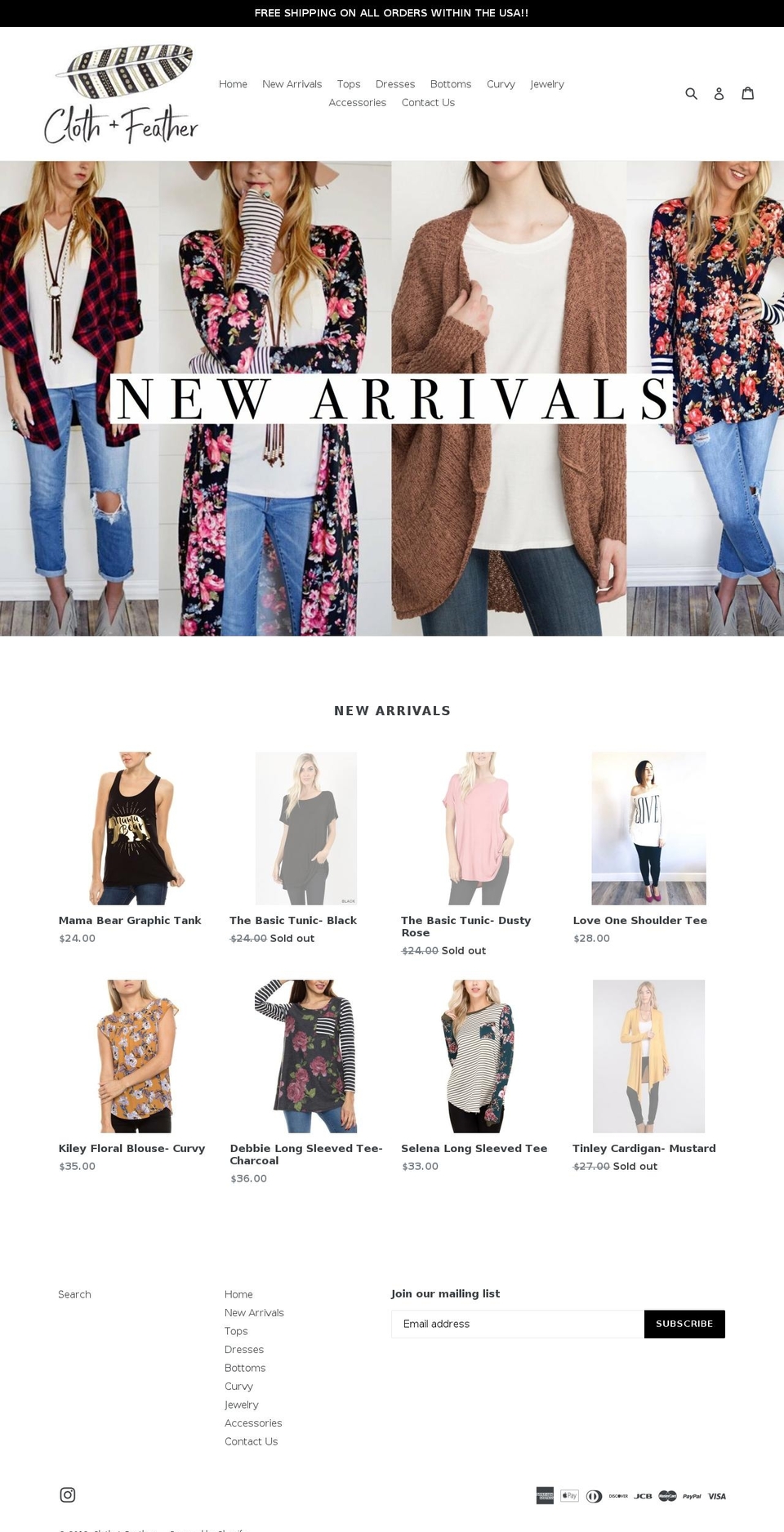clothandfeather.com — Shopify storefront screenshot