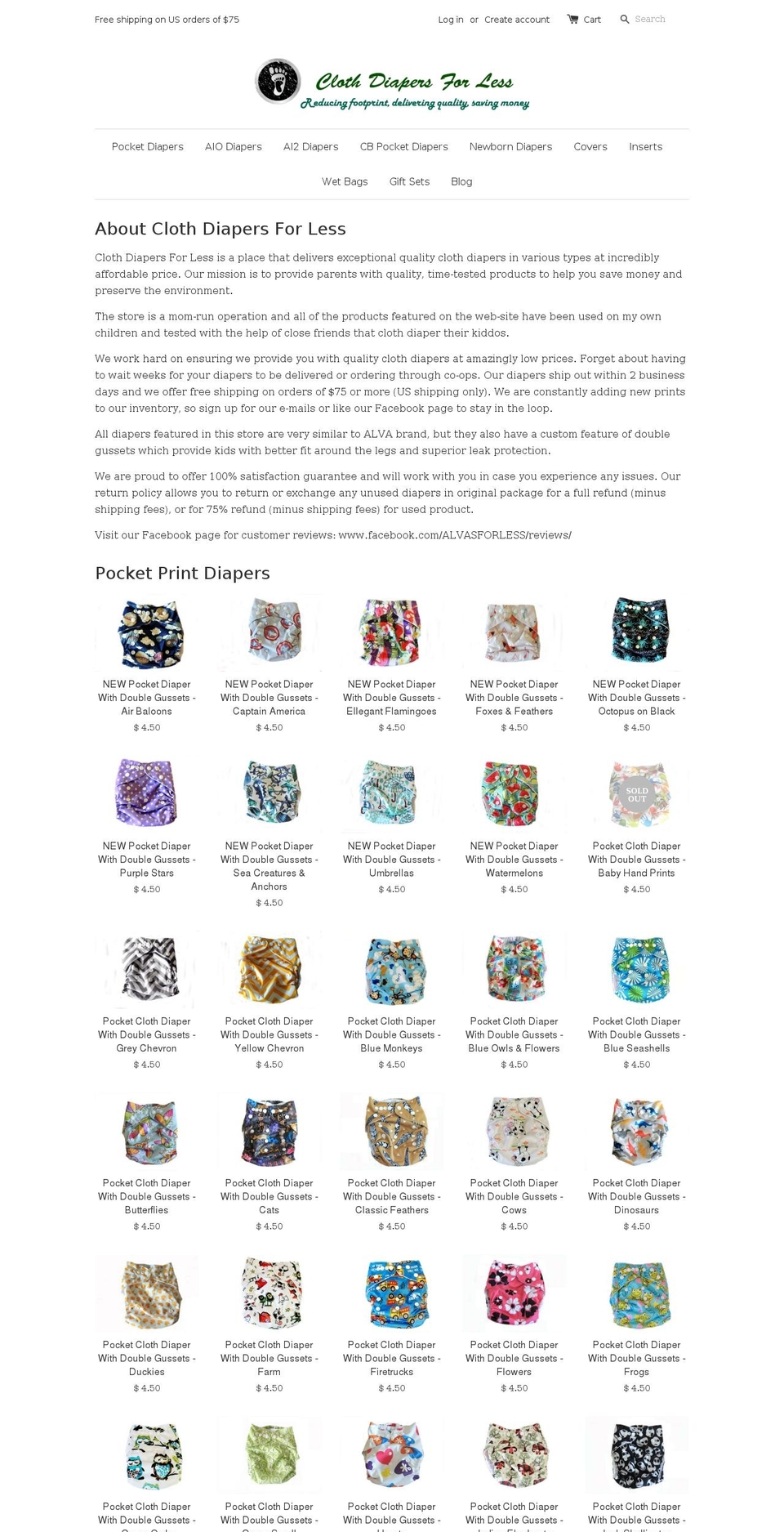 clothdiapersforless.com shopify website screenshot