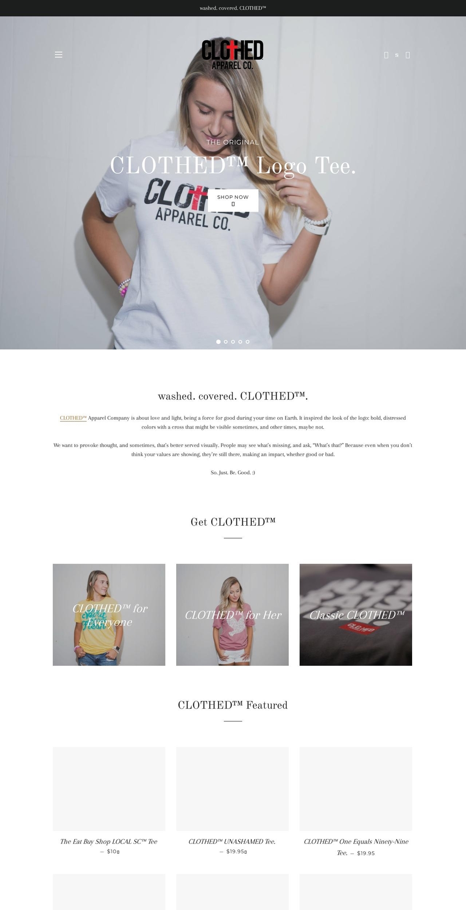 clothedapparel.com — Shopify storefront screenshot
