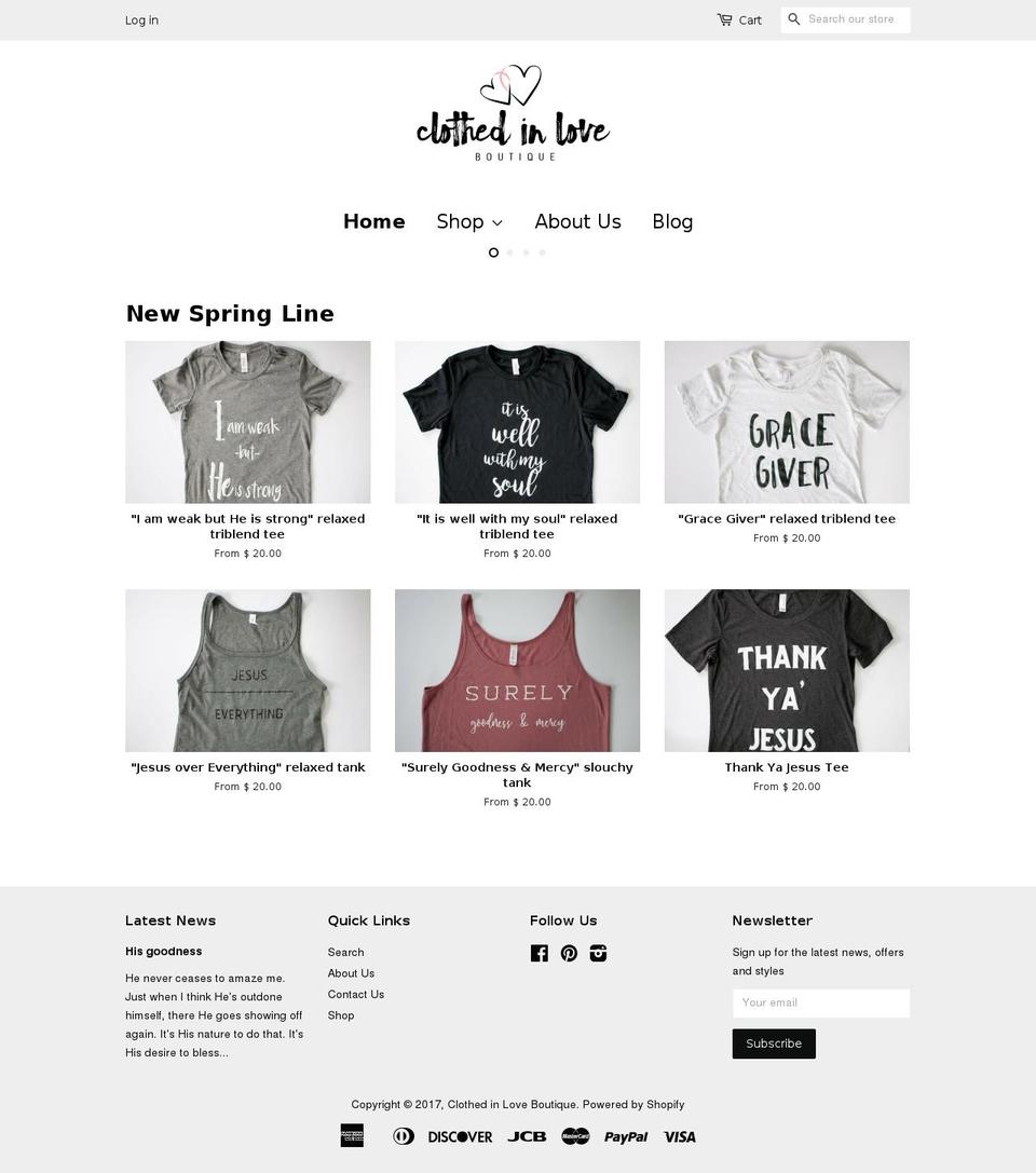 clothedinloveboutique.com shopify website screenshot