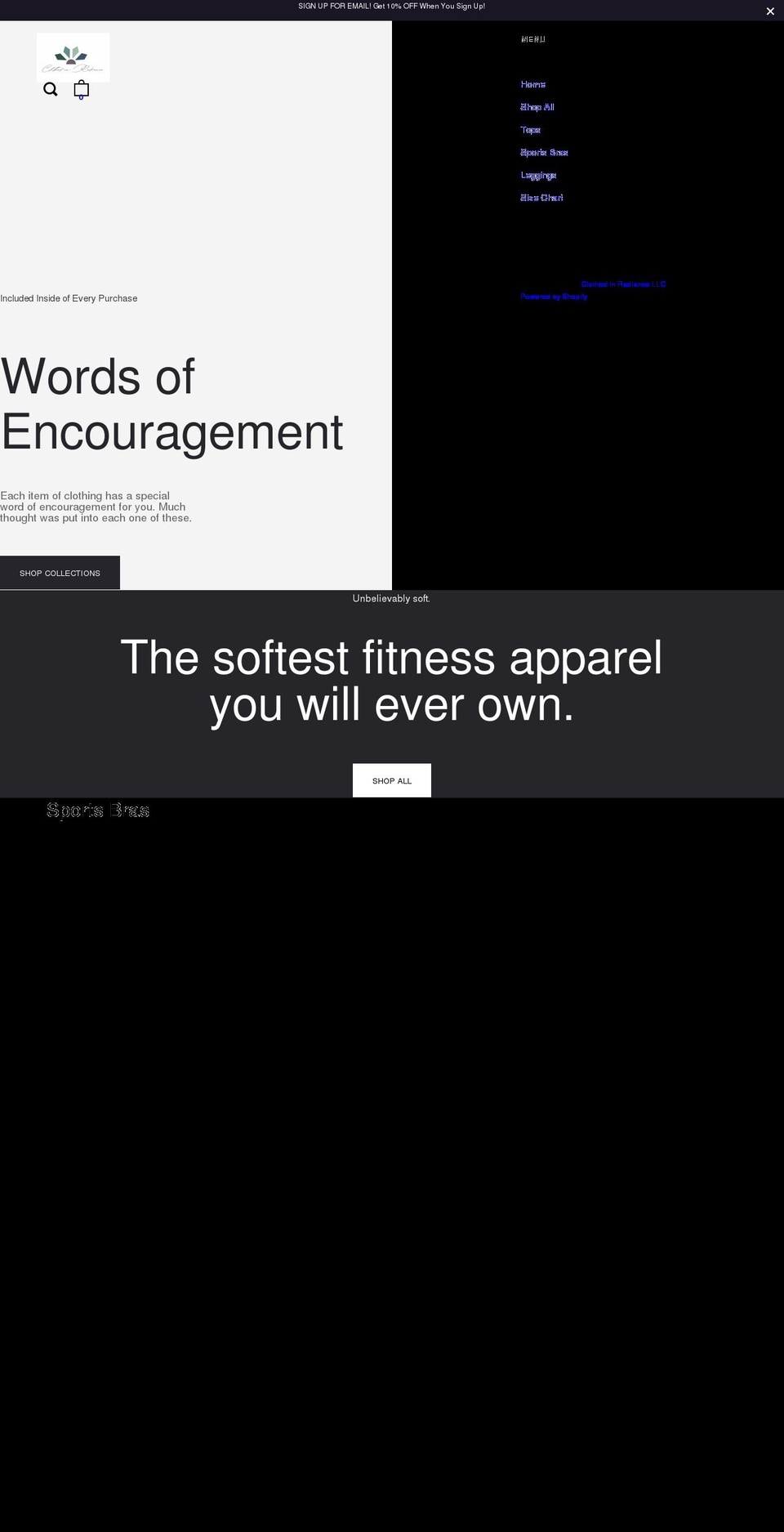 clothedinradiance.com shopify website screenshot