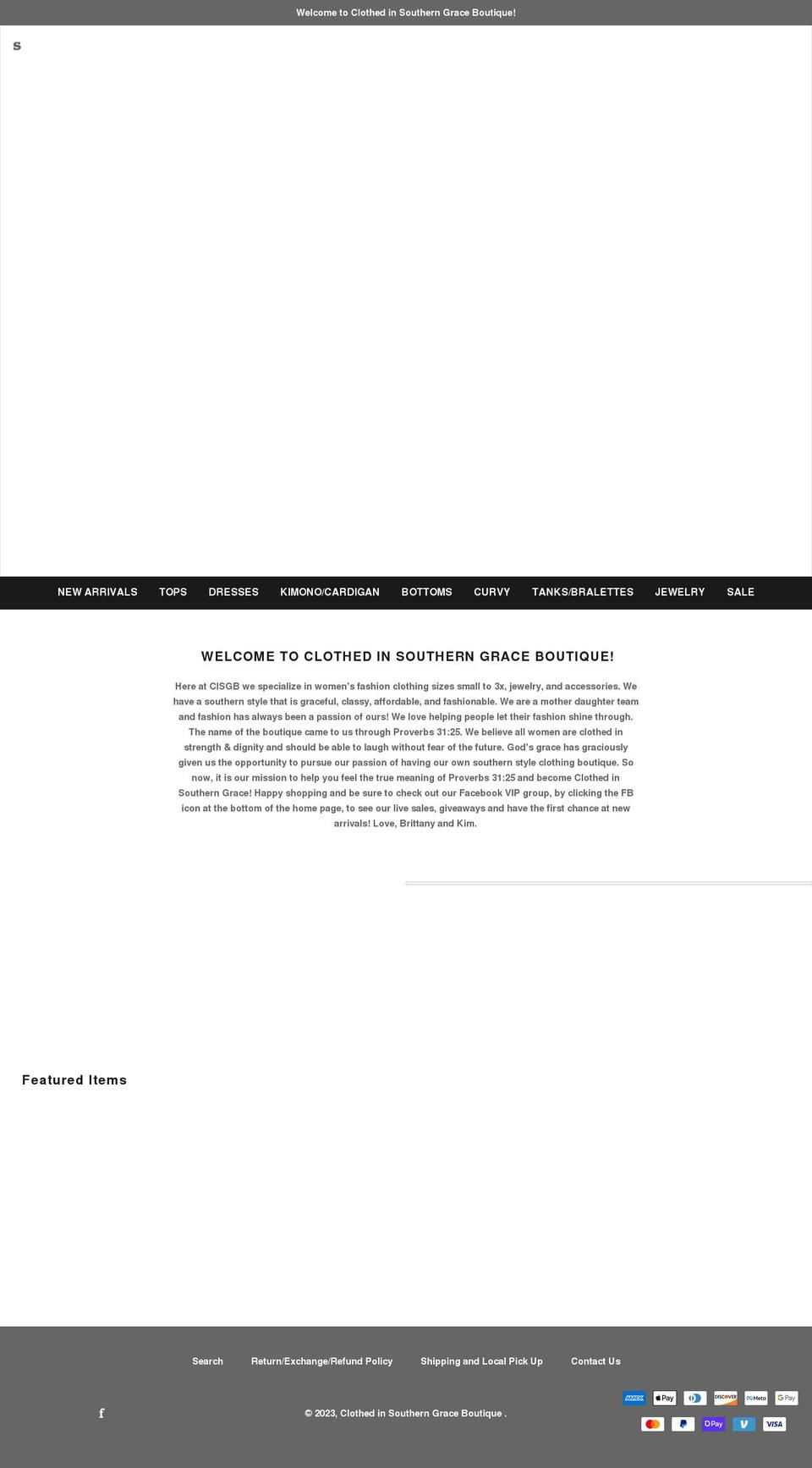 clothedinsoutherngrace.com shopify website screenshot