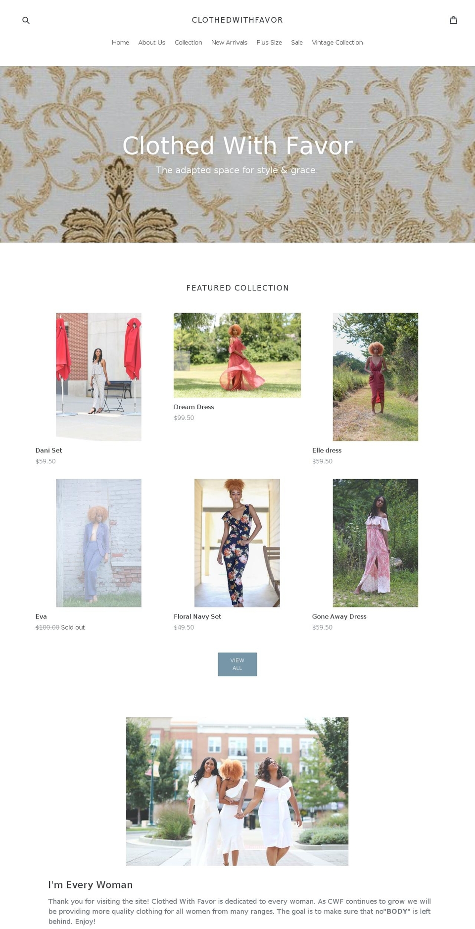clothedwithfavor.com — Shopify storefront screenshot